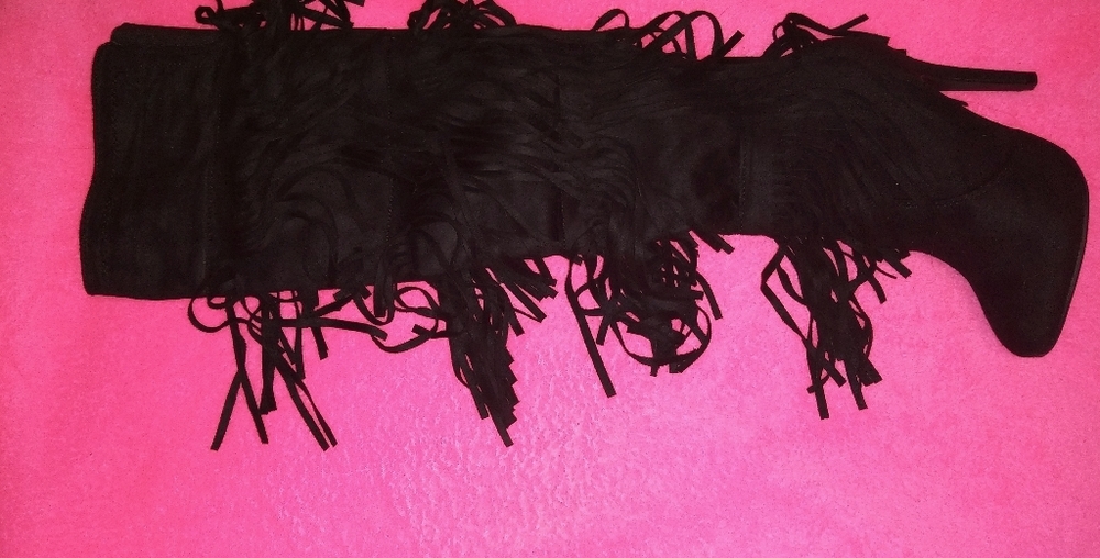 Black suede fringe boots